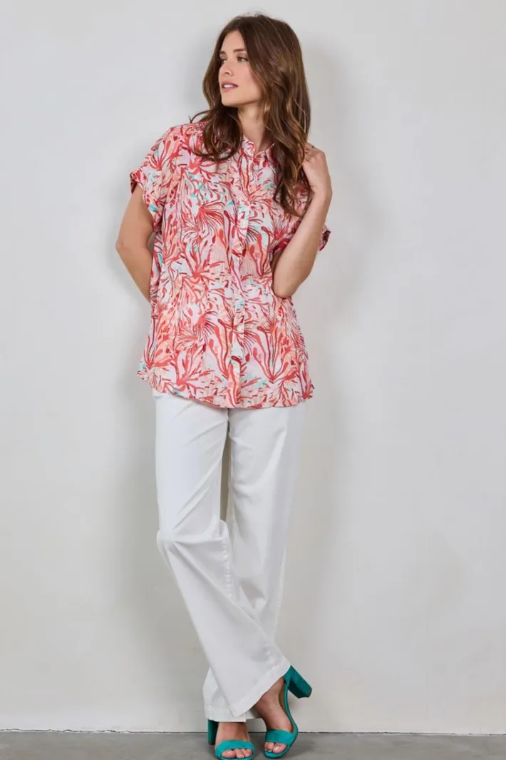 DiDi Loose blouse Sierra in Offwhite with Coral garden print- Blouses