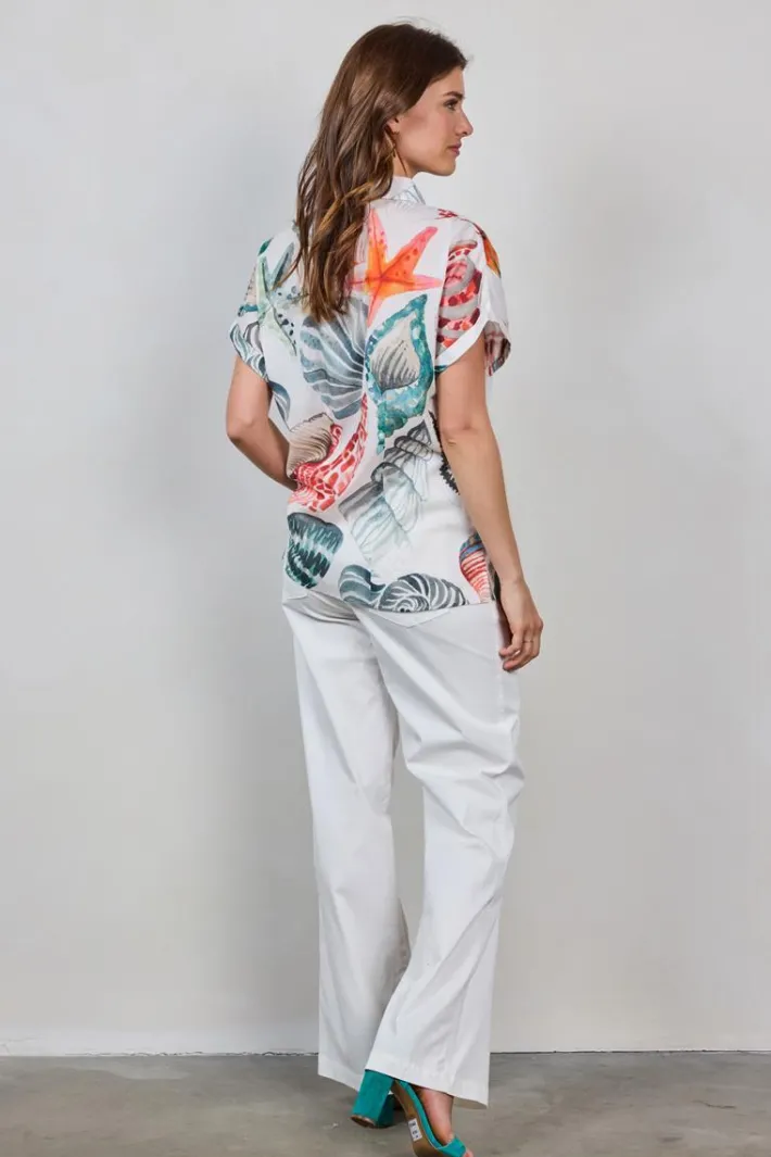 DiDi Loose blouse Sierra in Offwhite with Ocean treasures XL print- Blouses