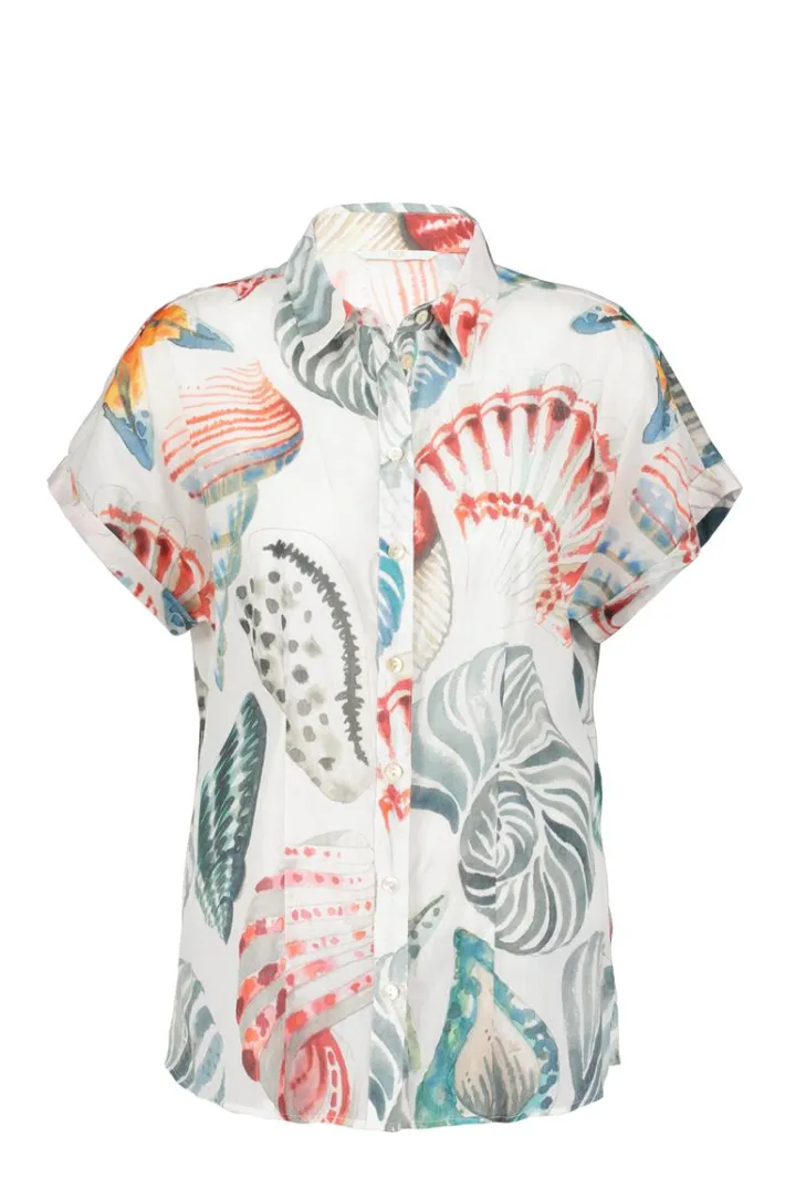 DiDi Loose blouse Sierra in Offwhite with Ocean treasures XL print- Blouses