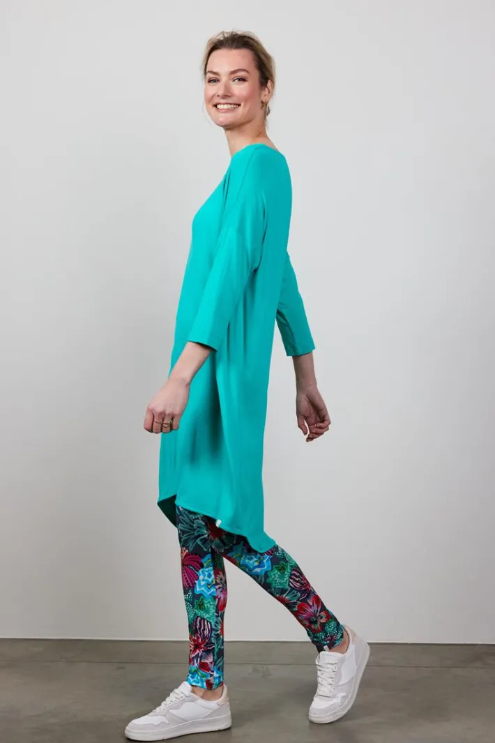 DiDi Loose dress 3/4 sleeves in peacock green- Basics | Jurken & Tunieken