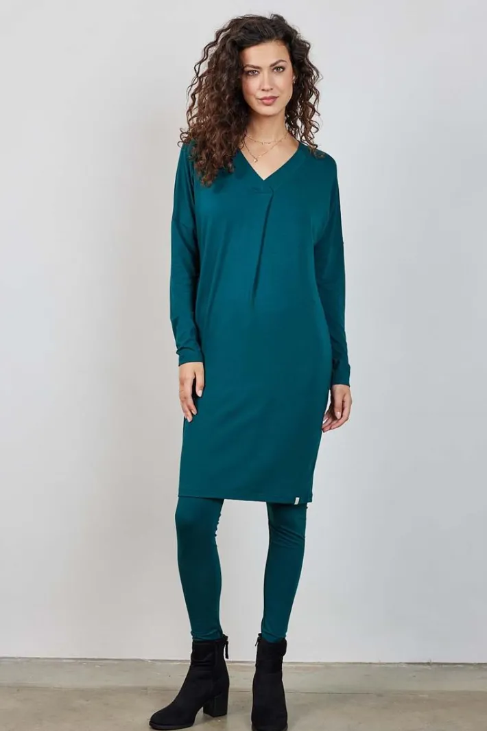 DiDi Loose dress Indy in dark sea green- Basics | Jurken & Tunieken