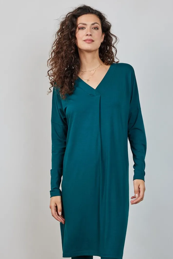DiDi Loose dress Indy in dark sea green- Basics | Jurken & Tunieken