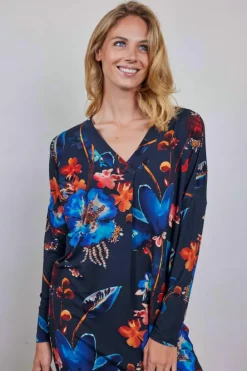 DiDi Loose dress Indy print Dark blue Waterside M print- Jurken & Tunieken