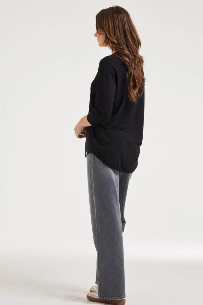 DiDi Loose tee crew 3/4 sleeves zwart- Basics | T-shirts & Tops