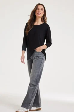 DiDi Loose tee crew 3/4 sleeves zwart- Basics | T-shirts & Tops
