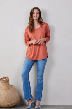 DiDi Loose tee crew 3/4 sleeves in Aragon rose- Basics | T-shirts & Tops