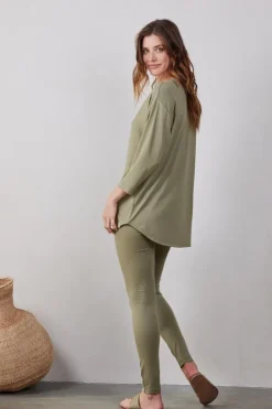 DiDi Loose tee crew 3/4 sleeves in Aloe green- Basics | T-shirts & Tops