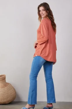 DiDi Loose tee crew 3/4 sleeves in Aragon rose- Basics | T-shirts & Tops