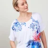 DiDi Loose tee Flow in white with Azur Fushion Panel print- T-shirts & Tops