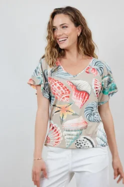DiDi Loose tee Jeska in Feather grey with Ocean Treasures.- T-shirts & Tops