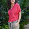 DiDi Loose V-tee Faye in magenta rose- Basics | T-shirts & Tops