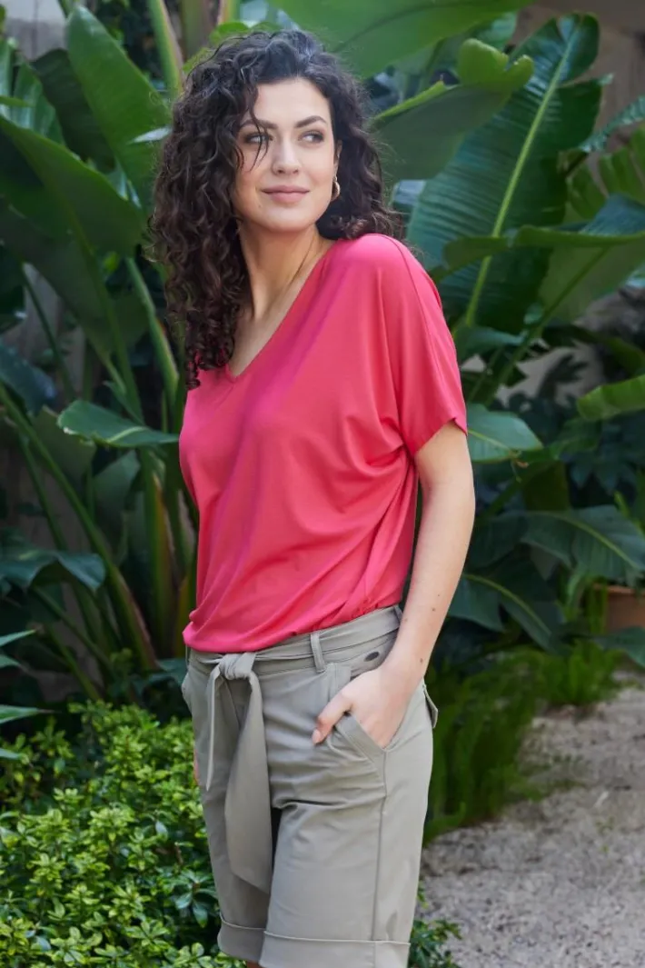 DiDi Loose V-tee Faye in magenta rose- Basics | T-shirts & Tops