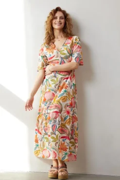 DiDi Maxi dress Bonita in Offwhite with Mango tango print- Jurken & Tunieken