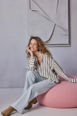 DiDi Oversized shirt Lisan Taupe offwhite Stripe- Blouses