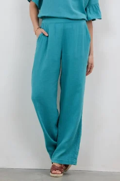 DiDi Pants Alba in Dark turquoise- Lange Broeken