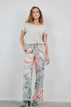 DiDi Pants Breezer in Feather grey with Ocean treasures XL print- Lange Broeken