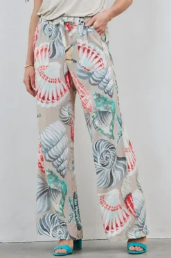 DiDi Pants Breezer in Feather grey with Ocean treasures XL print- Lange Broeken