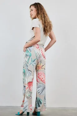 DiDi Pants Breezer in Feather grey with Ocean treasures XL print- Lange Broeken