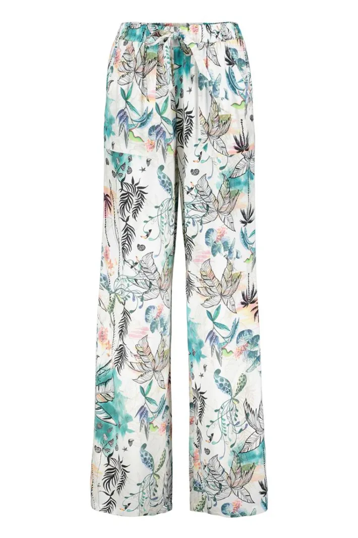 DiDi Pants Breezer print in Offwhite with Palm festival print- Lange Broeken