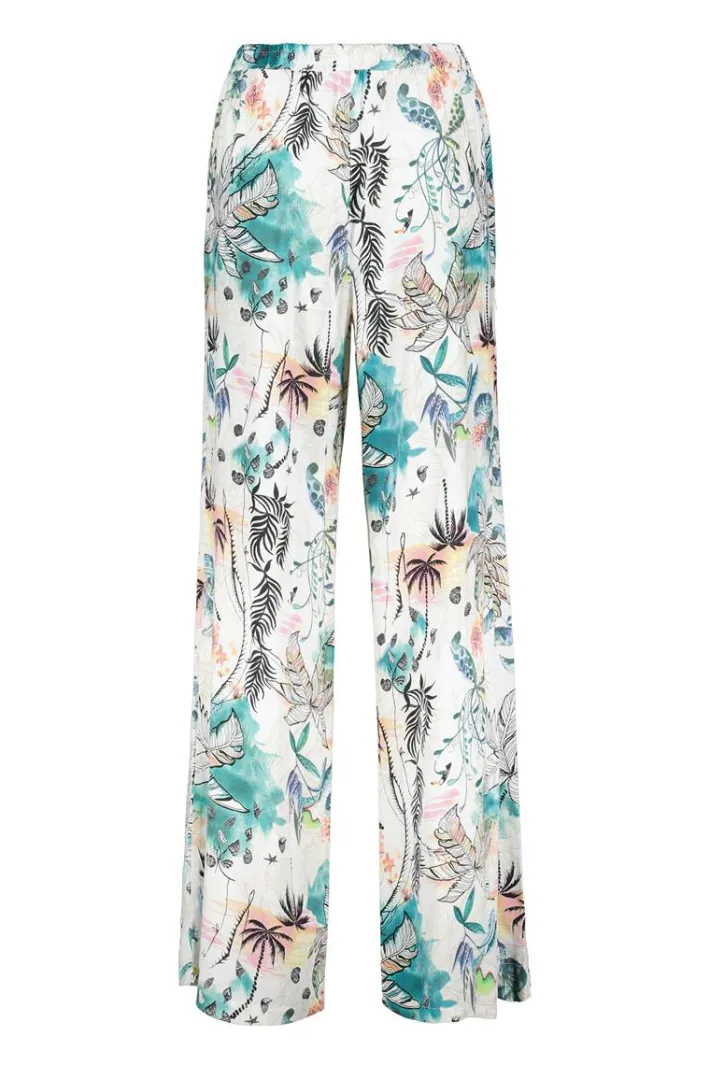DiDi Pants Breezer print in Offwhite with Palm festival print- Lange Broeken