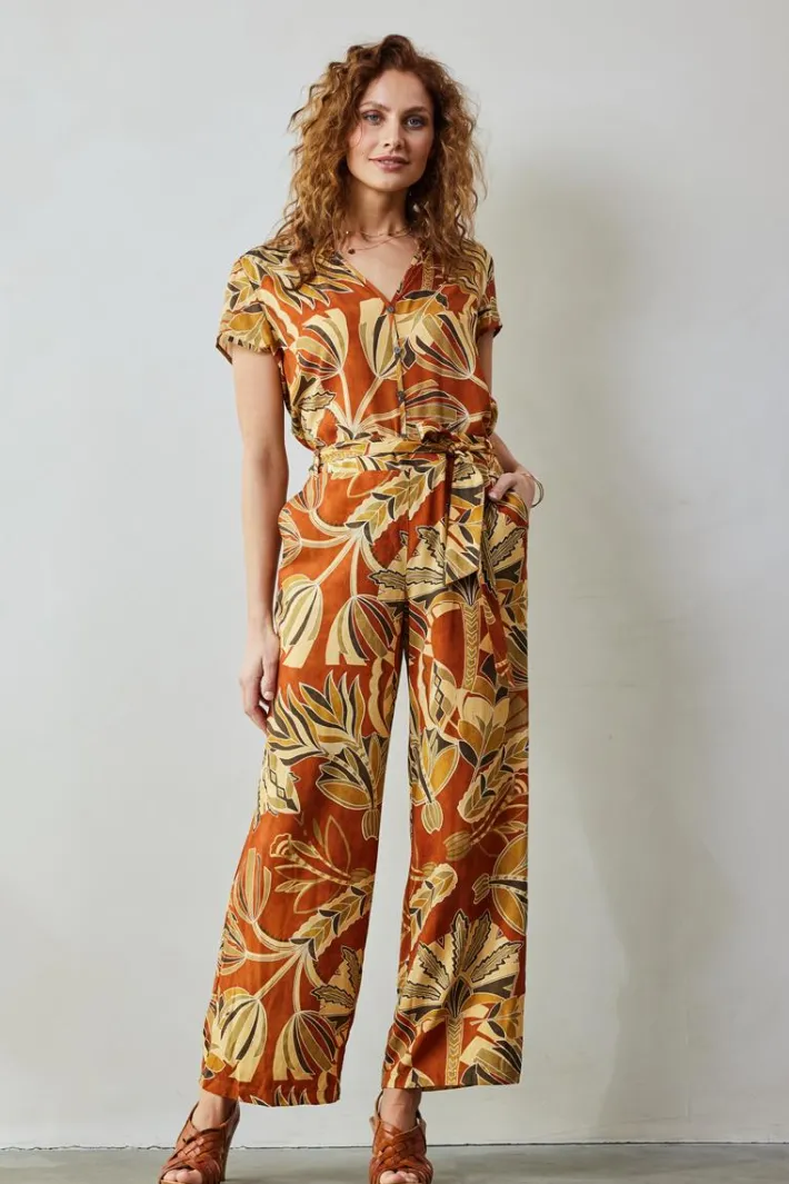 DiDi Pants Comfy in Copper with Palma print- Lange Broeken