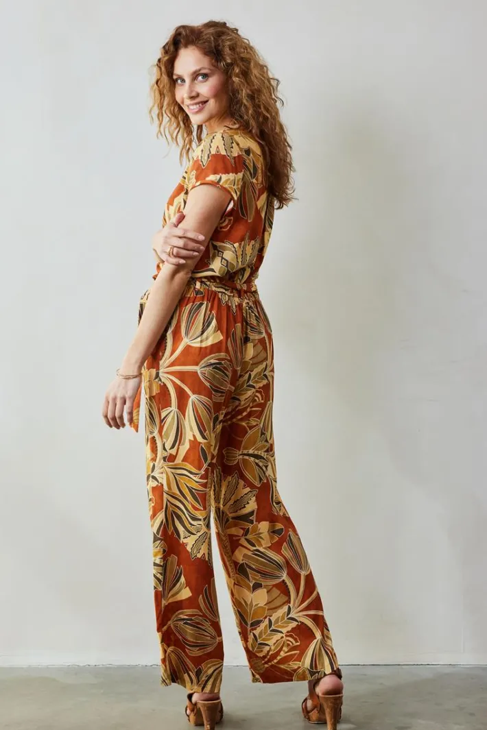 DiDi Pants Comfy in Copper with Palma print- Lange Broeken