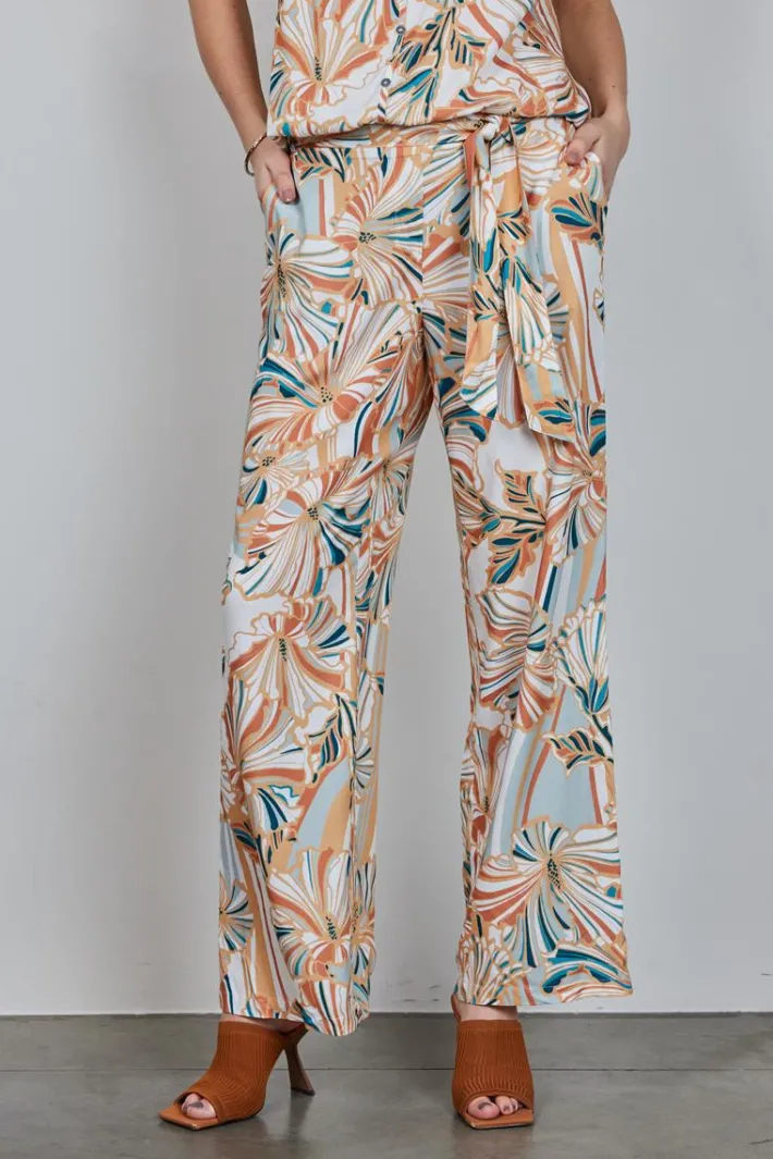 DiDi Pants Comfy in Offwhite with Maritimo print- Lange Broeken