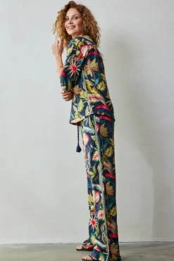 DiDi Pants Paloma in Dark blue with Mango tango print- Lange Broeken