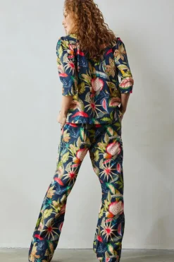 DiDi Pants Paloma in Dark blue with Mango tango print- Lange Broeken