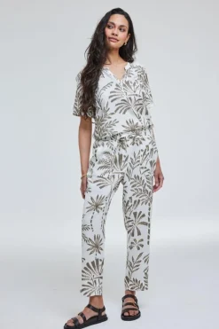 DiDi Pants Sol Offwhite Palmer print- Lange Broeken