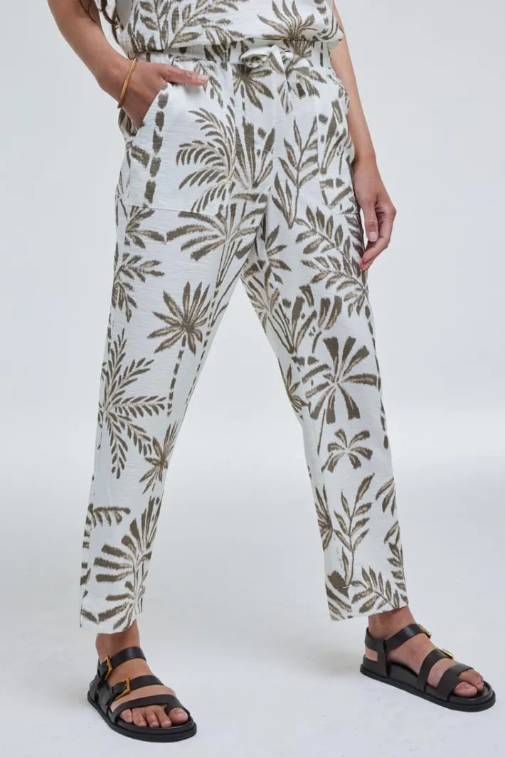 DiDi Pants Sol Offwhite Palmer print- Lange Broeken