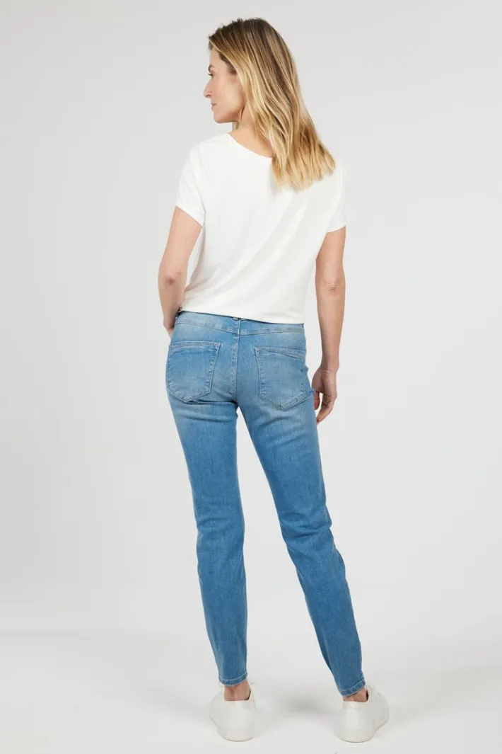 DiDi 5 pocket denim pants mid blue- Denim | Lange Broeken