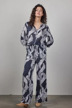 DiDi Printed pants Breezer in Darkblue met Dancing dots print- Lange Broeken