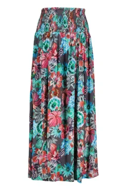 DiDi Smocked skirt Magic in dark shadow with Floral Medley print- Rokken