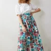DiDi Smocked skirt Magic in Offwhite with Floral Medley print- Rokken