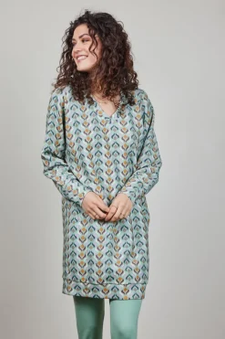 DiDi Sweat dress Chilly met groene Troy print- Truien & Vesten | Sweaters