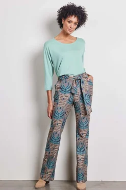 DiDi Travel pants Paseo in taupe with Odyssey print- Travel | Lange Broeken