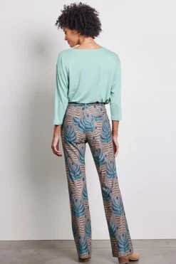 DiDi Travel pants Paseo in taupe with Odyssey print- Travel | Lange Broeken