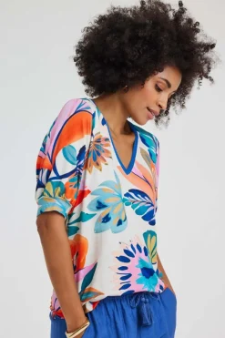 DiDi T-shirt Auri Offwhite Tropicalia print- T-shirts & Tops