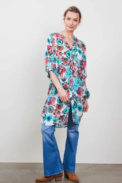 DiDi Tunic Chill in Offwhite with Floral Medley print- Jurken & Tunieken