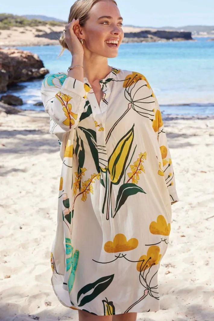DiDi Tunic Diary in Offwhite with Sunshine print.- Jurken & Tunieken