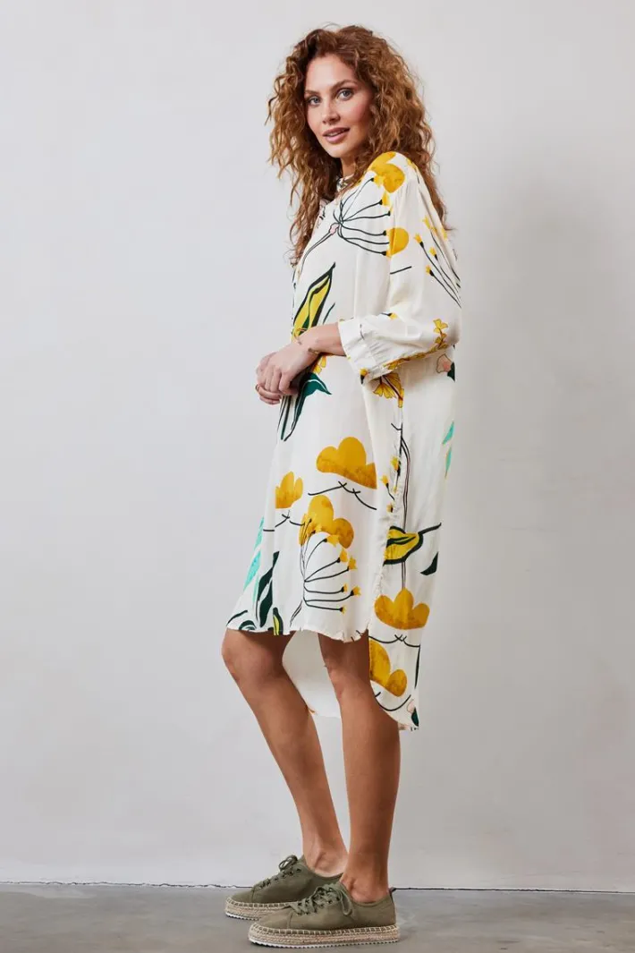 DiDi Tunic Diary in Offwhite with Sunshine print.- Jurken & Tunieken