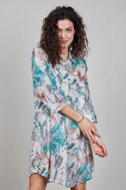 DiDi Tunic Flora in Offwhite with Palm festival print- Jurken & Tunieken