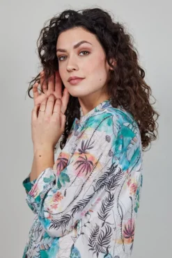 DiDi Tunic Flora in Offwhite with Palm festival print- Jurken & Tunieken