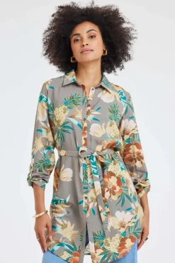 DiDi Tunic Jolie Taupe Rising sun print- Jurken & Tunieken