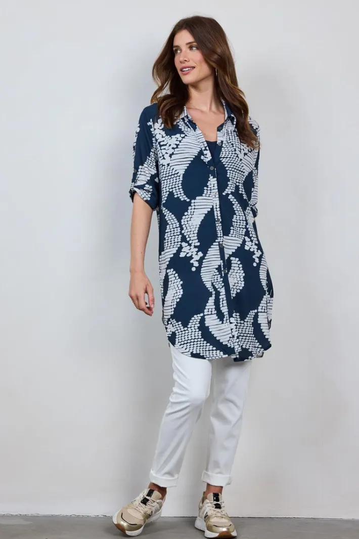 DiDi Tuniek Jolie in Darkblue with Dancing dots print- Jurken & Tunieken