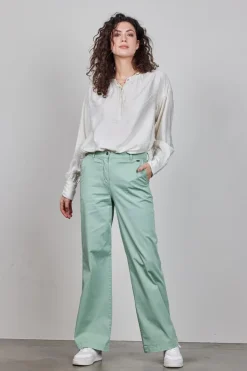 DiDi Wide leg pants Royce in granite green- Lange Broeken