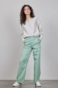 DiDi Wide leg pants Royce in granite green- Lange Broeken